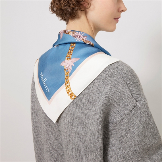 Mulberry Lana Bag & Chains Square Brighton Blue & Buttermilk Silk Twill